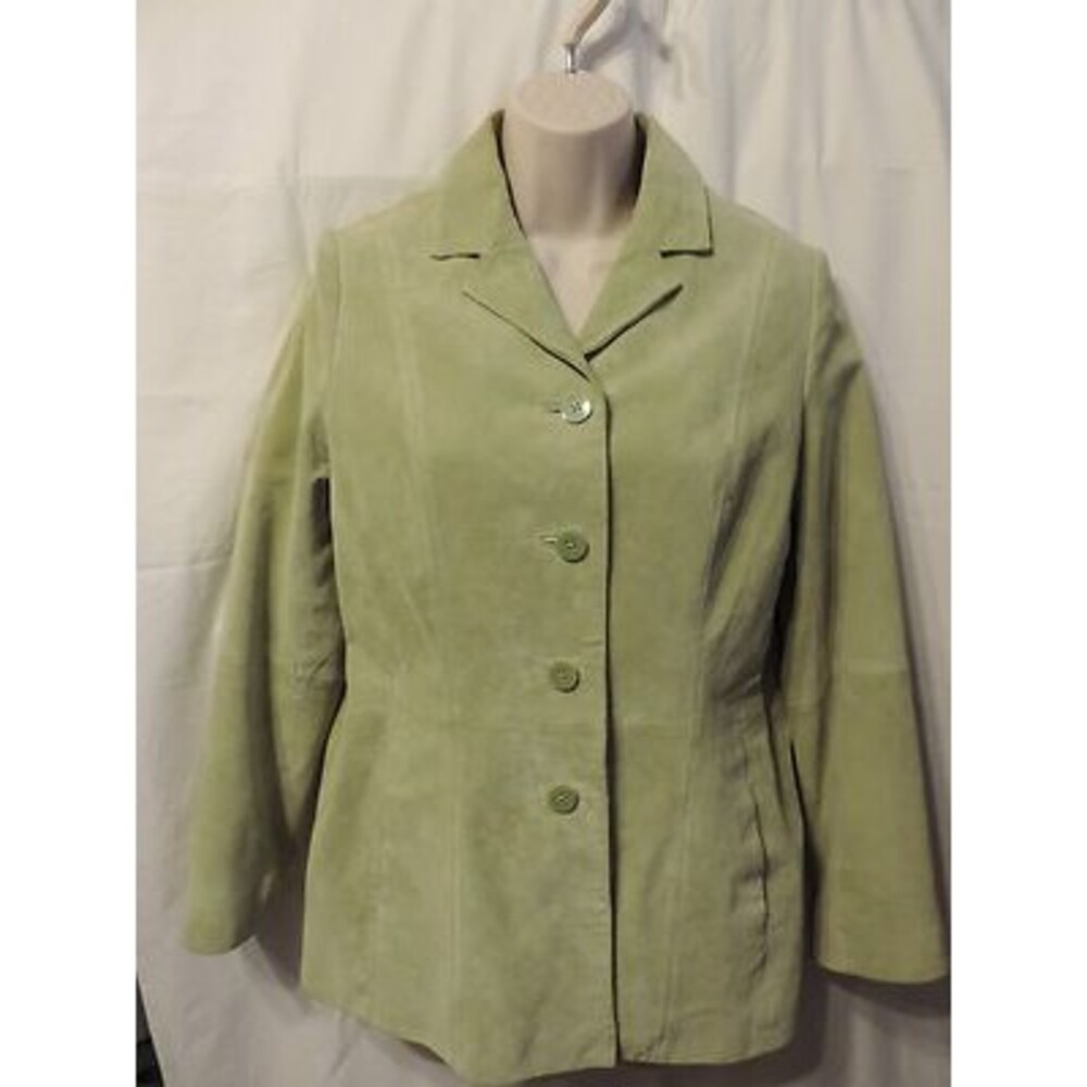 PARISIAN SIGNATURE Jacket Women's Leather Green Suede Jacket size Petite Medium